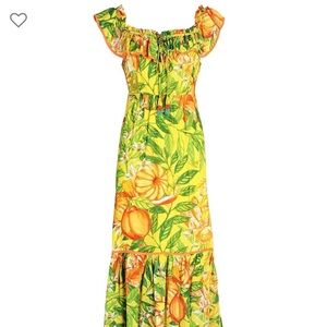 Farm Rio Tangerines Midi Dress, Yellow Green Orange